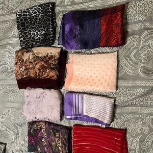 LOT OF 8 SILK & POLYESTER SCARVES